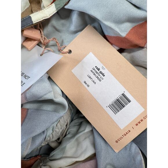 NWT Cult Gaia Anysia Silk Blend Midi Dress Abstract Print Puff Sleeve XS - Picture 6 of 8